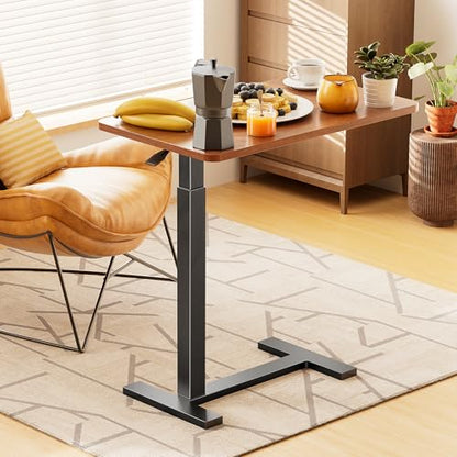 Adjustable Overbed Bedside Table with Wheels, Rolling Laptop Table, Pneumatic Adjustable Hospital & Home Use Bed Table, Mobile Standing Desk, Brown - color: Brown, style: Non-Tiltable
