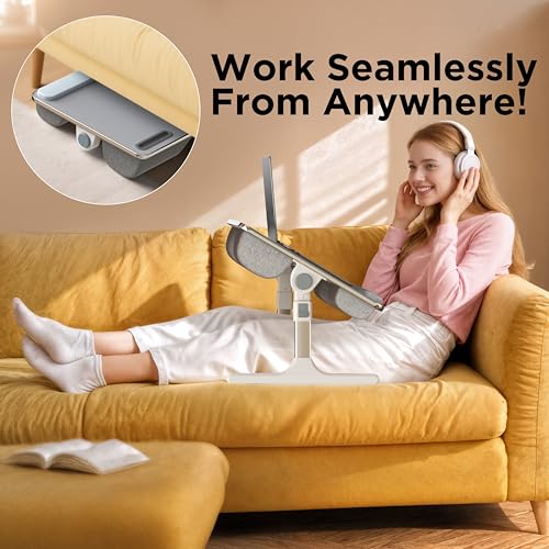 FoldWise 2-in-1 Bed & Lap Desk with Soft Cushion, Adjustable Height & Angle | Wrist Rest, Leather, iPad Holder & Stopper - Foldable Laptop Stand for Bed & Couch, Portable Bed Table Tray for Adults & Kids - color: Gray