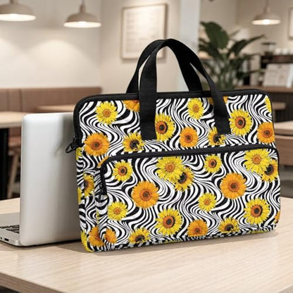 Laptop Sleeve, Laptop Cover with Adjustable Strap Computer Bag Tablet Notebook Sleeves Handbag Messenger Briefcase - color: Zebra Stripe Sunflower