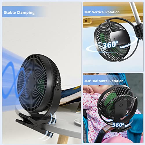 Clip on Fan, Rechargeable Portable Fan, 8 Inch Small Desk Fan - 10000mAh Battery Powered Fan with 4 Speed, 360° Rotation Personal Fan Suitable for Golf Cart, Bedroom, Travel and Camping (Green) - color: Black+Green