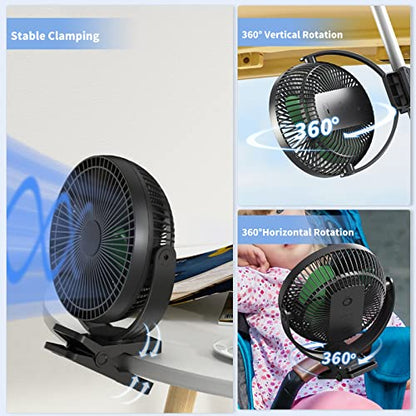 Clip on Fan, Rechargeable Portable Fan, 8 Inch Small Desk Fan - 10000mAh Battery Powered Fan with 4 Speed, 360° Rotation Personal Fan Suitable for Golf Cart, Bedroom, Travel and Camping (Green) - color: Black+Green