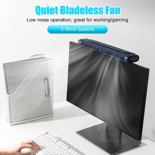 Clip On Computer Fan, Bladeless Monitor Clip On Fan | Personal Cooling Fan for Office, Quiet USB Desk Fan Small Tower Fan for Desk, Suitable for Flat and Curved Monitor, Laptop