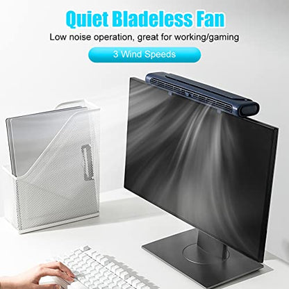 Clip On Computer Fan, Bladeless Monitor Clip On Fan | Personal Cooling Fan for Office, Quiet USB Desk Fan Small Tower Fan for Desk, Suitable for Flat and Curved Monitor, Laptop