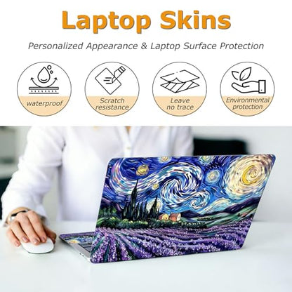 Universal Laptop Skin Sticker with 2 Wrist Pad Decals, 3-Piece Removable Vinyl Laptop Cover, Lavender Starry Sky Waterproof Anti-Scratch, Easy-Trim Fit for 13.3" 14" 15.6" Laptops - color: Lavender Starry Sky