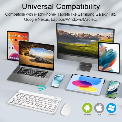 Wireless Keyboard and Mouse Combo, Rechargeable Bluetooth Keyboard & Mouse with 2.4 GHz Wireless USB Receiver, Compatible with iPad, Smartphone, PC, Laptop, Windows/iOS/Android, White - color: White