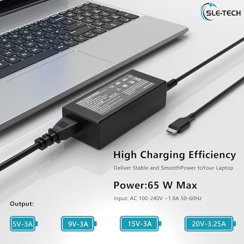 SLE-TECH 65W USB C Laptop Charger Compatible with Hp Chromebook 14 14A G5 11 11A G6 G7 G8 EE R13 X360 Laptops Series - color: black-1