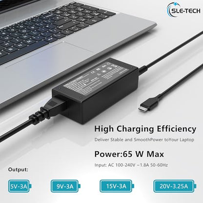 SLE-TECH 65W USB C Laptop Charger Compatible with Hp Chromebook 14 14A G5 11 11A G6 G7 G8 EE R13 X360 Laptops Series - color: black-1