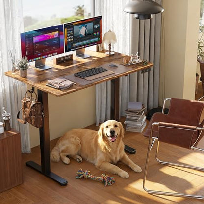 Claiks Electric Height Adjustable Standing Desk, 48x24 Inch, Rustic Brown | Smooth Height Adjustment, 4 Memory Presets, Cable Management Hub&Hook, Stable Steel Frame, 176lbs Capacity, Easy Assembly - color: Rustic Brown, size: 48