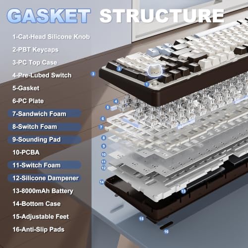 YUNZII B98 PRO QMK/VIA Wireless Mechanical Gaming Keyboard,96% Layout with Numpad and Cute Cat Knob, BT/2.4G/USB-C,Linear Switch Hot Swap Gasket,RGB for Win/Mac (Coffee Browm, Milk V2 Linear Switch) - color: Coffee Brown, size: Milk V2 Linear Switch