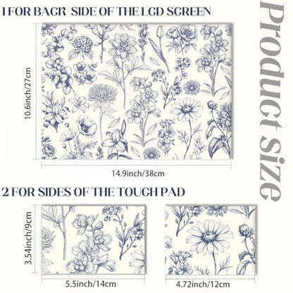 SUPERDANT 3pcs Blue Floral Laptop Skin Sticker Set 15.6x10.6 in Removable Notebook Decal Cover for 12-15.6 Inch Laptops and Multiple Device Decoration Blue Flowers Plants