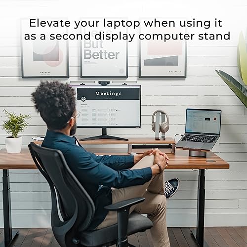 HumanCentric Laptop Riser for Desk in Black Walnut Wood Top and Space Gray Aluminum Base, Compatible with MacBook and Other Laptops Up to 16 Inches, Ergonomic Computer Holder, 25-Degree Angle Tilt - color: Black Walnut