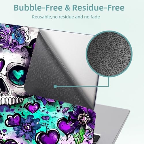 Universal Laptop Skin Decal, 3-Piece Vinyl Protector for 12 13 14 15.6" Notebook, Waterproof Anti-Scratch, Easy Trim & Bubble-Free Finish, Skull with Purple Flowers - color: Skull with Purple Flowers