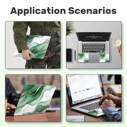 Laptop Skin Sticker Decal PVC Vinyl Sticker Notebook PC Protector Waterproof Scratch Resistant Laptop Skin for 12.1 13 13.3 13.6 14 15 15.3 16 Inch Green Marble with Gold Accents - color: Green Marble