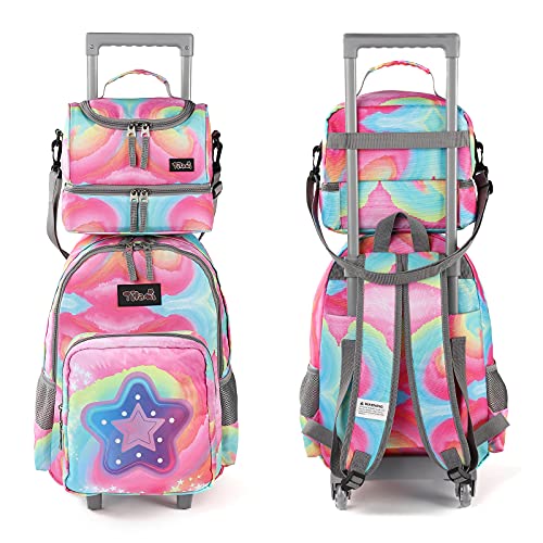 Tilami Rolling Backpack 18 inch Double Handle with Lunch Bag Wheeled Kids Backpack (Starlight) - color: Starlight