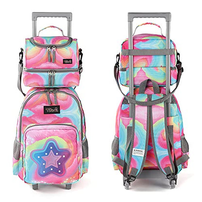 Tilami Rolling Backpack 18 inch Double Handle with Lunch Bag Wheeled Kids Backpack (Starlight) - color: Starlight