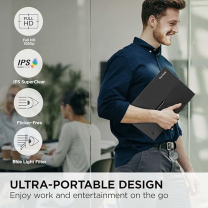 ViewSonic VA1653 16 Inch 1080p Portable Monitor, FHD IPS External Screen | USB C, Mini HDMI, Eye Care, Built In Stand, Protective Case, Mac, PC, Gaming Console, Anti Glare, Lightweight, Ready For Work - style: 1080p