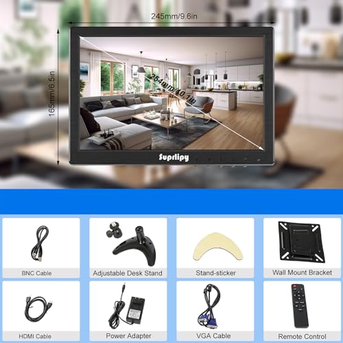 10 inch FHD Small IPS Monitor LCD Display Screen 1920x1200 60Hz 16:10 with BNC VGA AV Input Built-in Lounspeakers for CCTV Security Camera DVR PC STB Game Console - color: 10 Inch 1920x1200