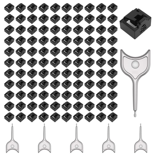100-Pack RJ45 Port Lock with 5 Keys,Security Network Port Lock & Dust Cover,Female RJ45 Connector Blocker Cap Protector for Computers,Servers,Routers & More (Black) - color: Black, size: 100+5