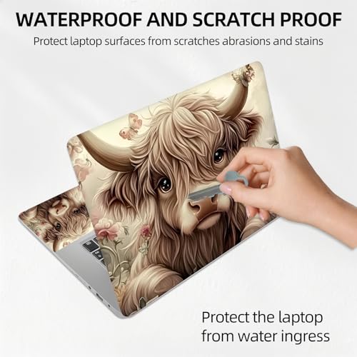 Highland Cow Butterfly Floral Universal Laptop Skin Sticker 3PCS, Protective Decal Trim-to-Fit 11.6" 13.3" 14" 15.6" Laptop Vinyl Cover, Removable Anti-Scratch Computer Decal Protector - color: Highland Cow Butterfly Floral