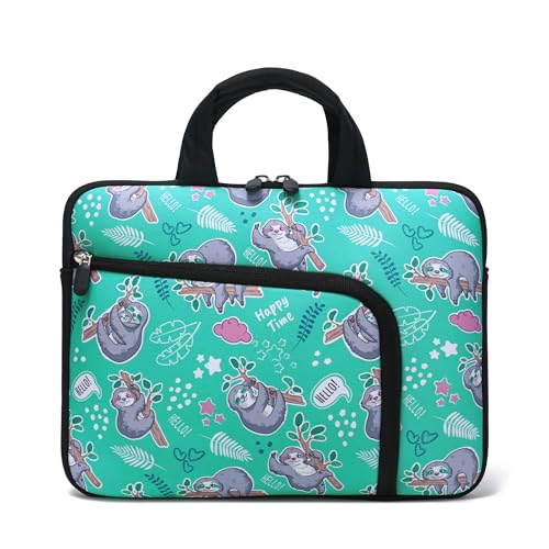 15 15.4 15.6 inch Laptop Handle Bag Computer Protect Notebook Sleeve Neoprene Cover Soft Carrying Case with Extra Pockets - color: Cute Green Sloth