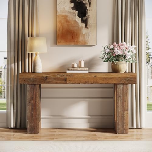 Tribesigns 63-Inch Long Console Table, Wooden Rectangular Sofa Table Behind The Couch, Farmhouse Entryway Table for Entrance, Hallway, Living Room (Mix Brown) - color: Mix Brown (63")