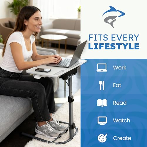 GoShark Lite 2-in-1 Laptop Bed Desk & TV Tray Table for Couch - Portable Foldable Stand with Adjustable Height & Angle for Work, Dining, Study - Detachable with Secondary Surface & Device Slots