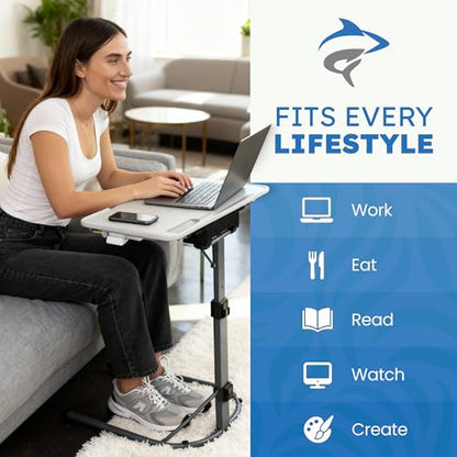 GoShark Lite 2-in-1 Laptop Bed Desk & TV Tray Table for Couch - Portable Foldable Stand with Adjustable Height & Angle for Work, Dining, Study - Detachable with Secondary Surface & Device Slots