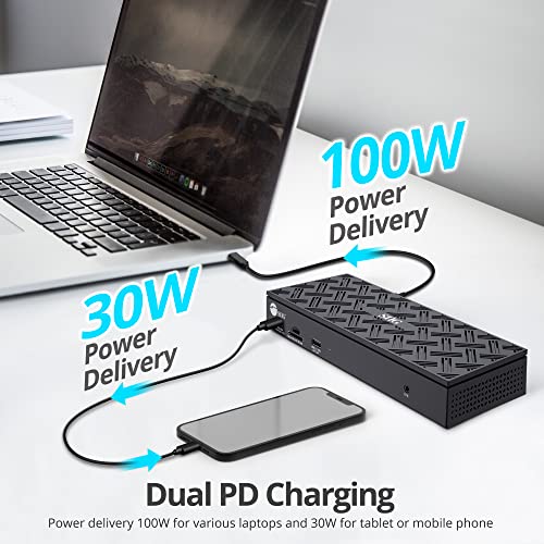 SIIG DisplayLink USB-C Dock, Quad 4K60Hz, 100W PD, 2.5GbE, JU-DK0Q11-S1 | Drive four 4K60 displays through DisplayLink; 100W PD, USB expansion and 2.5GbE support dense professional workstations. - style: Quad 4K Display