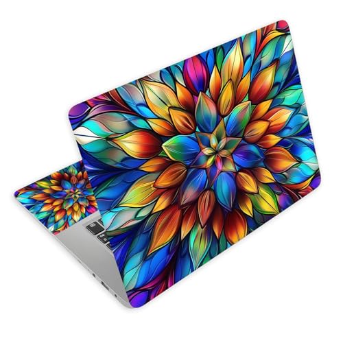 Universal Laptop Skin Decal, 3-Piece Vinyl Protector for 12 13 14 15.6" Notebook, Waterproof Anti-Scratch, Easy Trim & Bubble-Free Finish, Stained Glass Flower Pattern - color: Stained Glass Flower Pattern