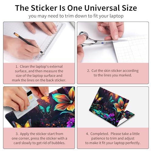Laptop Skin Sticker 3-Piece Set,Flowers and Butterflies | Trim-to-fit 3-piece vinyl set with one 15 x 10.6 in lid skin and two palm-rest decals for many 12-15.6 in laptops - color: Flowers And Butterflies