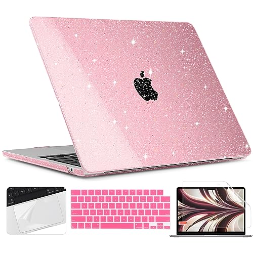 TWOLSKOO Glitter Case for MacBook Air 13 inch M5 2026 M4 M3 M2 2025-2022 (Model A3449 A3240 A3113 A2681), Bling Hard Shell Case & Keyboard Cover & Screen Film for MacBook Air 13.6 inch, Star Pink - color: Star Light Pink
