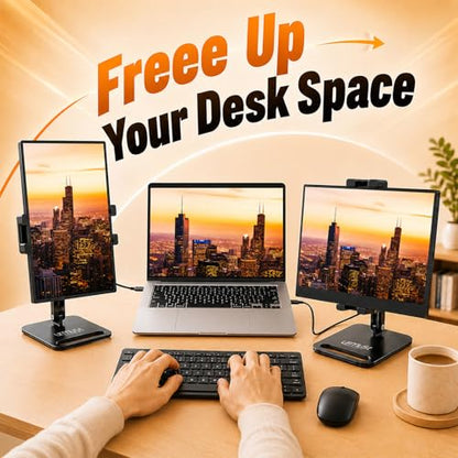 Urmust Portable Monitor Stand for 10-18.5 Inch Screens, Weighted Metal Base | Stable weighted base, foldable arm, adjustable viewing angle, ideal for laptop second screen, home office and travel - size: Single-arm