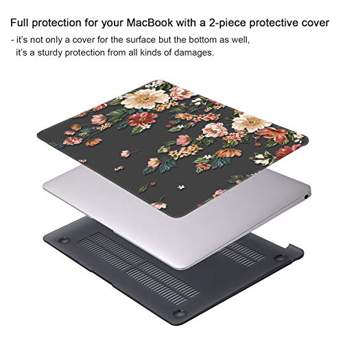 iCasso Compatible with MacBook Air 13 inch Case 2018-2020 Release A2337 M1/ A1932/A2179, Hard Shell Case and Keyboard Cover Only for MacBook Air 13'' with Touch ID Retina Display - Black Floral - color: Black Floral