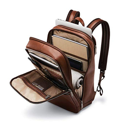Samsonite Classic Leather Slim Backpack - color: Cognac