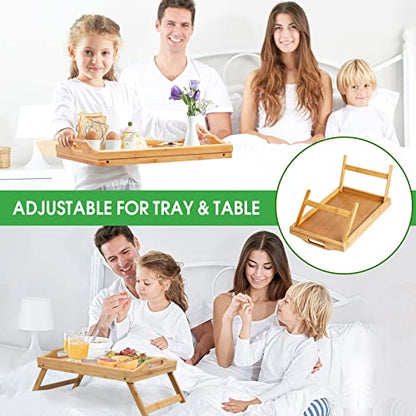 Artmeer Bed Tray Table with Foldable Legs,Bamboo Breakfast Tray with Handles Ideal for Sofa, Bed, Eating,Working,Used As Laptop Desk Snack Tray 2 Pack Bamboo - color: Bamboo-2 Pack