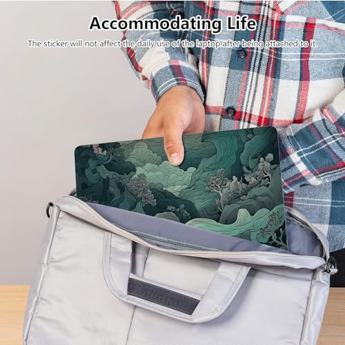 Universal Laptop Skin Sticker with 2 Wrist Pad Skins, Waterproof Scratch Resistant Vinyl Laptop Cover Decal, Cut to Fit for 11–15.6 Inch MacBook HP Dell Lenovo, Green Wave - color: Green Wave