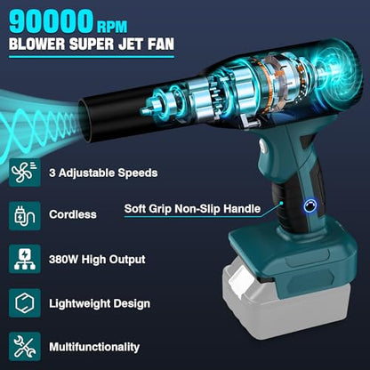 Jet Dry Mini Blower for Makita 18V Battery | 500W Compressed Air Duster | 400g Wind Speed | 3 Adjustable Speeds | Electric Cordless Air Blower for PC Keyboard Electronics Cleaning - size: 500W for Maki*ta 18V