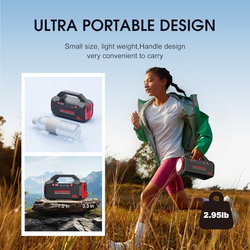 MARBERO Portable Power Station 222Wh Battery Pack 100W (150W Surge) Power Bank Flashlight High Lumens Fast Charging Power Bank with AC Outlet for Outdoor Camping Hurricane Backup Emergencies - color: Red