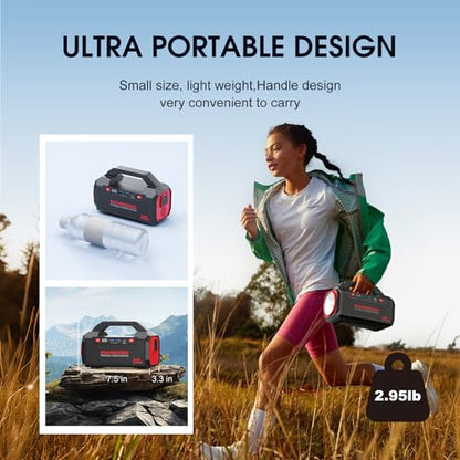 MARBERO Portable Power Station 222Wh Battery Pack 100W (150W Surge) Power Bank Flashlight High Lumens Fast Charging Power Bank with AC Outlet for Outdoor Camping Hurricane Backup Emergencies - color: Red