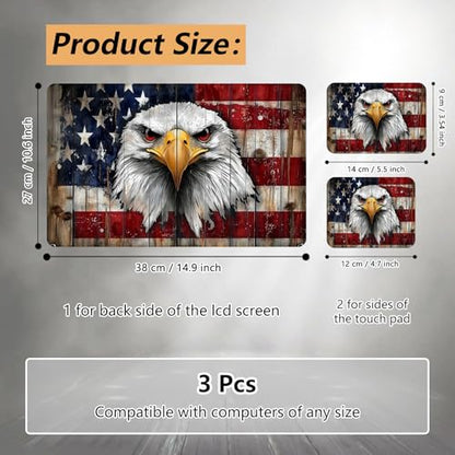 Laptop Skin Sticker for 12.1”-15.6“ Laptops (Fits 13”, 13.3”, 14”, 15”, 15.4”) | Protective Universal Reusable Vinyl Art Decal Cover | Waterproof & Scratch-Resistant-Eagle on American Flag Wood - color: Eagle on American Flag Wood