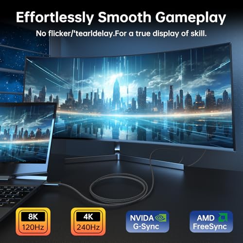 Bidirectional USB C to DisplayPort Cable 16K DisplayPort to USB C 8K@120Hz | 6.6Ft 4K@144Hz [Thunderbolt 3/4/5 Compatible] for MacBook Pro, iPad, Dell XPS, iPhone 17, Galaxy S25 Laptop