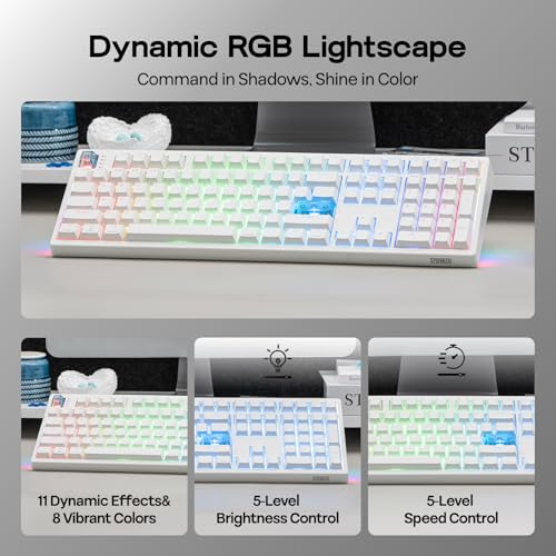 EPOMAKER HE108 Wireless Gaming Keyboard, 8K Polling & 10000mAh, SOCD & DKS | Full-Sized Hall Effect Keyboard with Rapid Triggering, Custom Driver, RGB Backlit, PBT Keycap (White) - color: White
