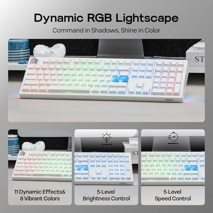 EPOMAKER HE108 Wireless Gaming Keyboard, 8K Polling & 10000mAh, SOCD & DKS | Full-Sized Hall Effect Keyboard with Rapid Triggering, Custom Driver, RGB Backlit, PBT Keycap (White) - color: White