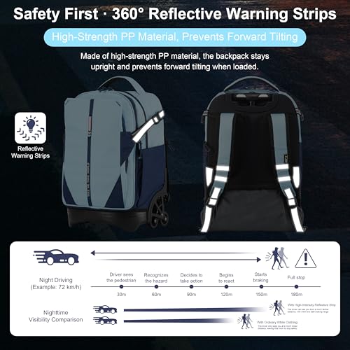NEW TILAMI 18 Inch Expandable Rolling Backpack Stair-Climbing for School | 6-Wheel Stair-Climbing Girls Boys Carry-on Suitcase 15.6 Laptop Sleeve Water-Resistant Adjustable Handle Wheel Travel Camping - color: Sky Blue