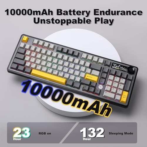 AJAZZ AK980 Wireless Keyboard with Smart Display & Knob,98% Mechanical Keyboard Tri-Mode BT/2.4G/USB-C, Hot Swappable, PBT Keycaps, with RGB Light for Win & Mac(Black,Murad Switch) - color: Black