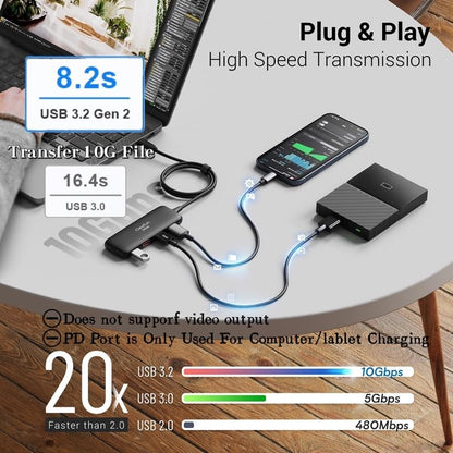 Qeefun USB C Hub 10Gbps, USB 3.2 Hub with 2 USB-C and 2 USB-A Ports, USB 3.2 Gen 2 Splitter with 100W Power Charging Port, USB Port Extender for iPhone, MacBook Air/Pro, Laptops, iPad Pro and More - style: C to 2A2C+PD