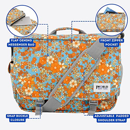 J World New York Thomas Laptop Messenger Bag for Women & Men. Kids Computer Bookbag - color: Retro Bloom