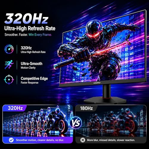 KOORUI 27 Inch 320Hz 1440p Gaming Monitor, Fast IPS, 1ms, HDR400 | 98% DCI-P3 color, Adaptive Sync, PIP/PBP and an adjustable stand for esports, streaming, multitasking and creative work - size: 27"/QHD/320Hz/IPS