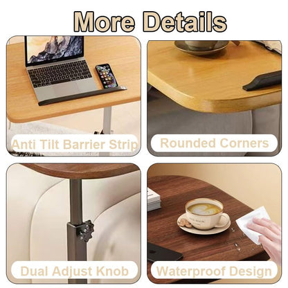 Multiful Sofa Side Floor Stand,Mini Projector Stand Table, Wooden Swivel Tv Tray Table,Portable Laptop Holder,Height Adjustable Snack Tray Stand for Living Room Couch Bed Side (White)