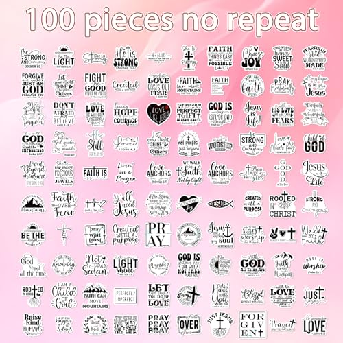 Bible Verse Religious Stickers - 100 Pcs Christian Water Bottle Stickers, Motivational Waterproof Scrapbook Sticker, Vinyl Decals for Luggage Laptop Journal - style: Bible